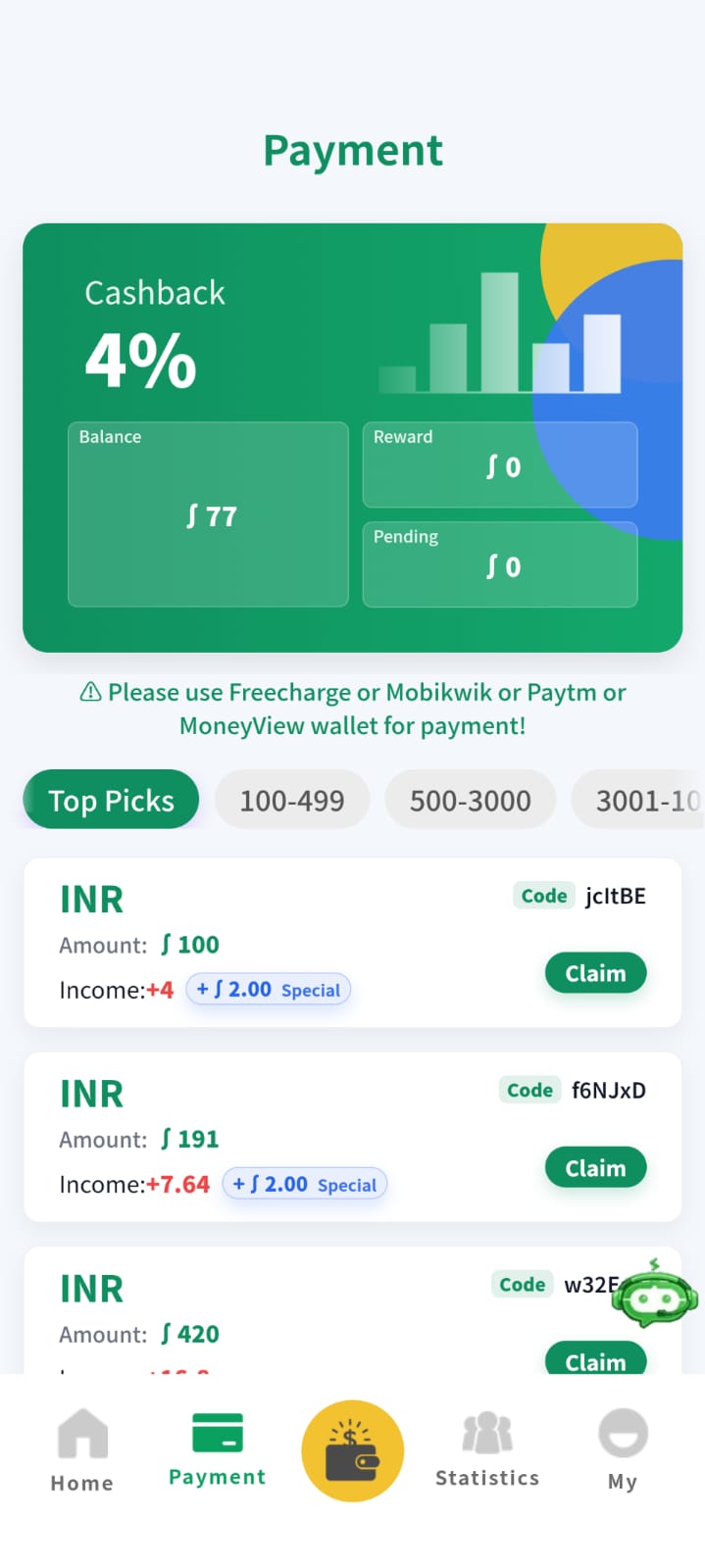 Comepay Account Dashboard Screenshot